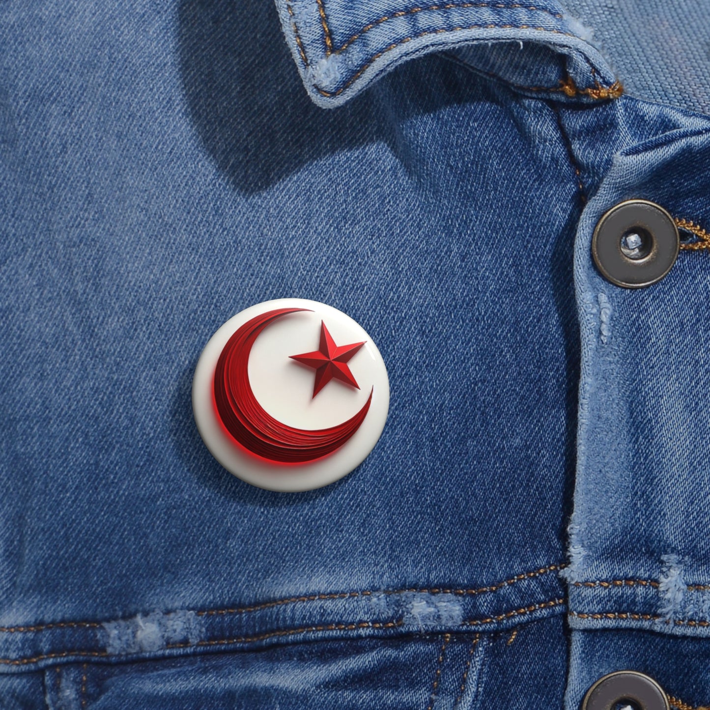Islamic Custom Pin Buttons, Peaceful Crescent Moon and Star Design, Muslim Gift, Religious Button Badge, Muslim Jewelry Accessory, Islamic